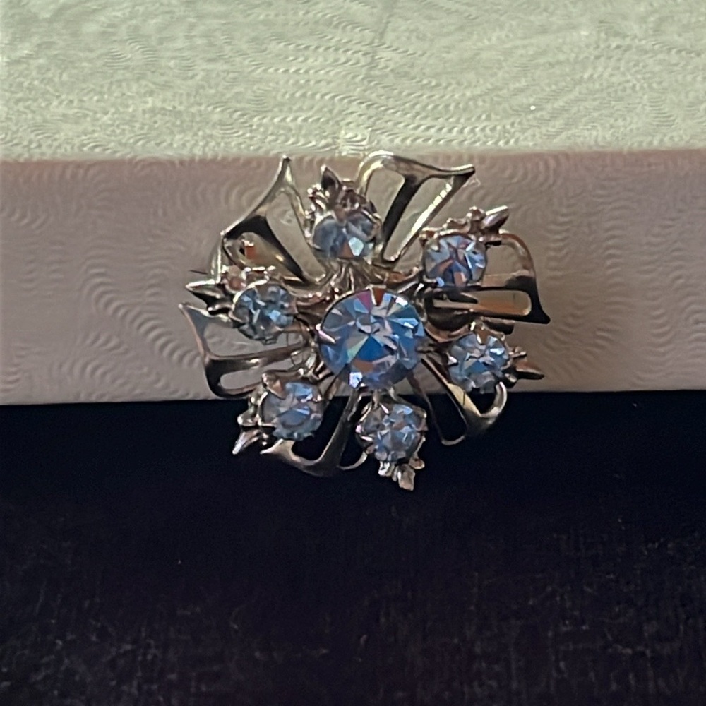 Vintage Blue Rhinestone Snowflake Brooch